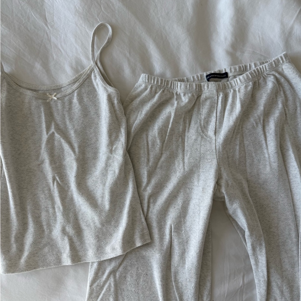 brandy melville light grey pointelle heart pants and tank set